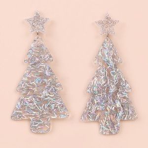 🎄 Lovely Large Iridescent Glitter Christmas Tree Star Stud Earrings 🎄